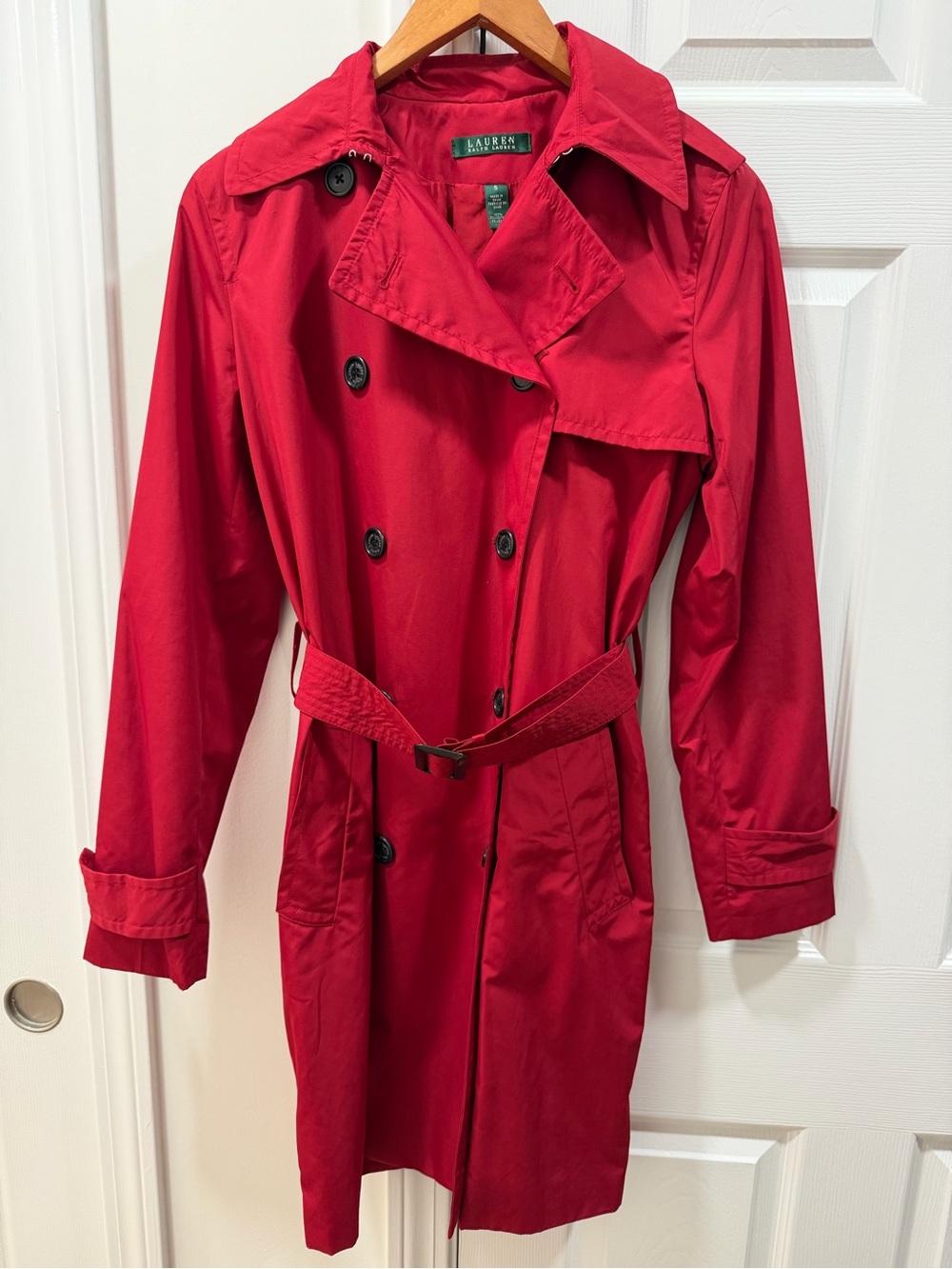 Ralph Lauren Red Double-Breasted Trench Coat with Belt